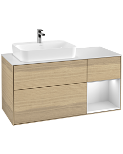 Villeroy und Boch Finion Waschtischunterschrank G401MTPC 120cm, Abdeckplatte white matt, Emotion, Regal rechts White matt lacquer, Oak Veneer