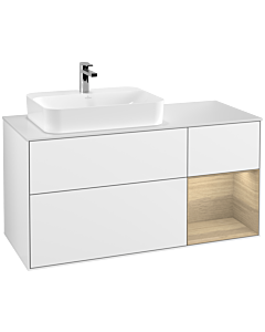 Villeroy und Boch Finion Waschtischunterschrank G401PCGF 120cm, Abdeckplatte white matt, Emotion, Regal rechts Oak Veneer, Glossy white lacquer
