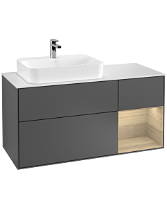 Villeroy und Boch Finion Waschtischunterschrank G401PCGK 120cm, Abdeckplatte white matt, Emotion, Regal rechts Oak Veneer, Anthracite matt