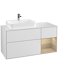 Villeroy und Boch Finion Waschtischunterschrank G401PCMT 120cm, Abdeckplatte white matt, Emotion, Regal rechts Oak Veneer, White matt lacquer