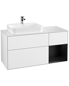 Villeroy und Boch Finion Villeroy und Boch G401PDGF 120cm, plaque de recouvrement blanc mat, Emotion, étagère à droite Laque noire mate, Laque blanche brillante