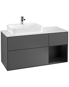 Villeroy und Boch Finion Villeroy und Boch G401PDGK 120cm, plaque de recouvrement blanc mat, Emotion, étagère à droite laqué noir mat, anthracite mat