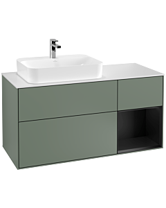 Villeroy und Boch Finion Waschtischunterschrank G401PDGM 120cm, Abdeckplatte white matt, Emotion, Regal rechts Black matt lacquer, Olive Matt Lacquer
