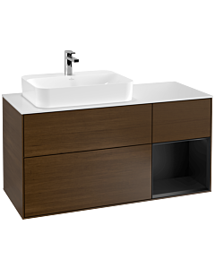 Villeroy und Boch Finion Villeroy und Boch G401PDGN 120cm, plaque de recouvrement blanc mat, émotion, étagère à droite laqué noir mat, placage noyer