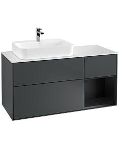 Villeroy und Boch Finion Villeroy und Boch G401PDHG 120cm, plaque de finition blanc mat, Emotion, étagère à droite laqué noir mat, Midnight Blue Matt Lacquer