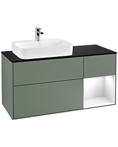 Villeroy und Boch Finion Villeroy und Boch Finion G402GFGM 120cm, cover plate black matt, Emotion, shelf right Glossy white lacquer, Olive Matt Lacquer