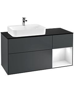Villeroy und Boch Finion Waschtischunterschrank G402GFHG 120cm, Abdeckplatte black matt, Emotion, Regal rechts Glossy white lacquer, Midnight Blue Matt Lacquer