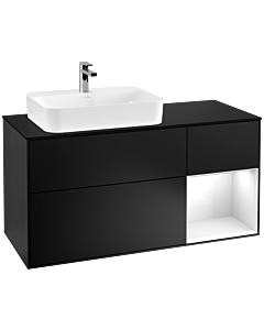 Villeroy und Boch Finion Villeroy und Boch Finion G402GFPD 120cm, cover plate black matt, Emotion, shelf on the right Glossy white lacquer, black matt lacquer