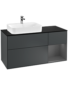 Villeroy und Boch Finion Waschtischunterschrank G402GKHG 120cm, Abdeckplatte black matt, Emotion, Regal rechts Anthracite matt, Midnight Blue Matt Lacquer