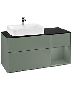 Villeroy und Boch Finion Waschtischunterschrank G402GMGM 120cm, Abdeckplatte black matt, Emotion, Regal rechts Olive Matt Lacquer, Olive Matt Lacquer