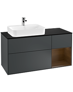 Villeroy und Boch Finion Waschtischunterschrank G402GNHG 120cm, Abdeckplatte black matt, Emotion, Regal rechts Walnut veneer, Midnight Blue Matt Lacquer