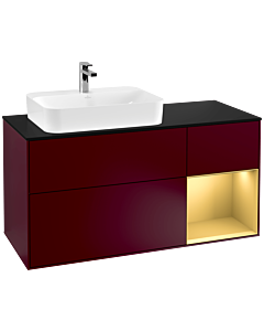Villeroy und Boch Finion Waschtischunterschrank G402HFHB 120cm, Abdeckplatte black matt, Emotion, Regal rechts Gold matt, Peony Matt