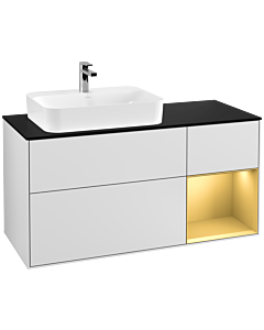 Villeroy und Boch Finion Waschtischunterschrank G402HFMT 120cm, Abdeckplatte black matt, Emotion, Regal rechts Gold matt, White matt lacquer