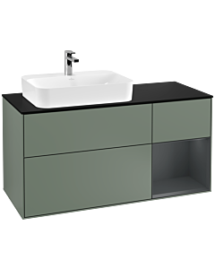 Villeroy und Boch Finion Waschtischunterschrank G402HGGM 120cm, Abdeckplatte black matt, Emotion, Regal rechts Midnight Blue Matt Lacquer, Olive Matt Lacquer