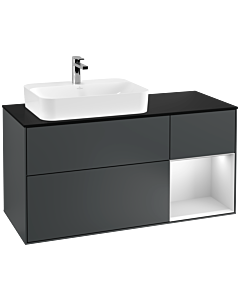 Villeroy und Boch Finion Waschtischunterschrank G402MTHG 120cm, Abdeckplatte black matt, Emotion, Regal rechts White matt lacquer, Midnight Blue Matt Lacquer