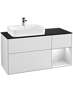 Villeroy und Boch Finion Waschtischunterschrank G402MTMT 120cm, Abdeckplatte black matt, Emotion, Regal rechts White matt lacquer, White matt lacquer