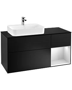 Villeroy und Boch Finion Villeroy und Boch G402MTPD 120cm, plaque de finition noir mat, Emotion, étagère à droite laqué blanc mat, laqué noir mat
