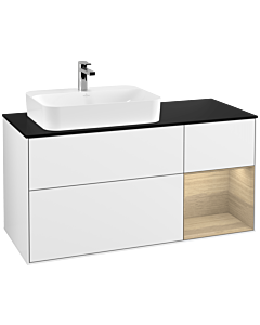 Villeroy und Boch Finion Villeroy und Boch Finion G402PCGF 120cm, cover plate black matt, Emotion, shelf right Oak Veneer , glossy white lacquer