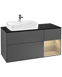 Villeroy und Boch Finion Waschtischunterschrank G402PCGK 120cm, Abdeckplatte black matt, Emotion, Regal rechts Oak Veneer, Anthracite matt