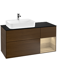 Villeroy und Boch Finion Waschtischunterschrank G402PCGN 120cm, Abdeckplatte black matt, Emotion, Regal rechts Oak Veneer, Walnut veneer