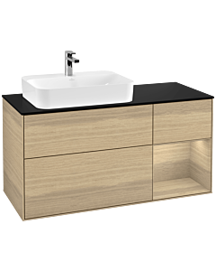 Villeroy und Boch Finion Waschtischunterschrank G402PCPC 120cm, Abdeckplatte black matt, Emotion, Regal rechts Oak Veneer, Oak Veneer