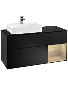 Villeroy und Boch Finion Waschtischunterschrank G402PCPD 120cm, Abdeckplatte black matt, Emotion, Regal rechts Oak Veneer, Black matt lacquer