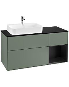 Villeroy und Boch Finion Waschtischunterschrank G402PDGM 120cm, Abdeckplatte black matt, Emotion, Regal rechts Black matt lacquer, Olive Matt Lacquer