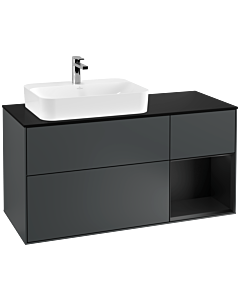 Villeroy und Boch Finion Waschtischunterschrank G402PDHG 120cm, Abdeckplatte black matt, Emotion, Regal rechts Black matt lacquer, Midnight Blue Matt Lacquer