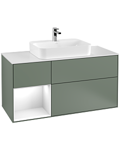 Villeroy und Boch Finion Villeroy und Boch Finion G411GFGM 120cm, cover plate white matt, Emotion, shelf left Glossy white lacquer, Olive Matt Lacquer