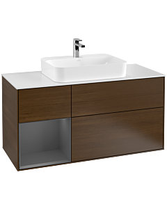 Villeroy und Boch Finion Villeroy und Boch Finion G411GKGN 120cm, cover plate white matt, Emotion, shelf left anthracite matt, walnut veneer