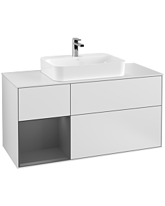 Villeroy und Boch Finion Waschtischunterschrank G411GKMT 120cm, Abdeckplatte white matt, Emotion, Regal links Anthracite matt, White matt lacquer