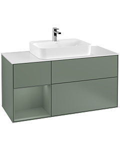 Villeroy und Boch Finion Villeroy und Boch G411GMGM 120cm, plaque de finition blanc mat, émotion, étagère à gauche Olive Matt Lacquer , Olive Matt Lacquer