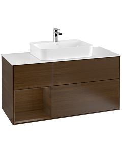 Villeroy und Boch Finion Waschtischunterschrank G411GNGN 120cm, Abdeckplatte white matt, Emotion, Regal links Walnut veneer, Walnut veneer