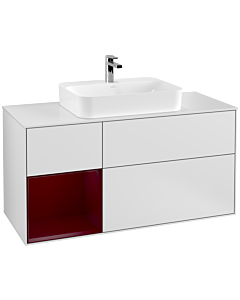 Villeroy und Boch Finion Villeroy und Boch G411HBMT 120cm, plaque de finition blanc mat, Emotion, étagère à gauche Peony , laqué blanc mat