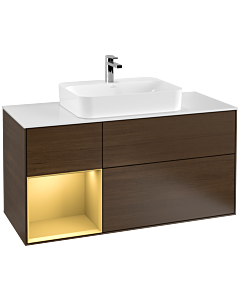 Villeroy und Boch Finion Villeroy und Boch G411HFGN 120cm, plaque de recouvrement blanc mat, émotion, étagère gauche or mat, placage noyer