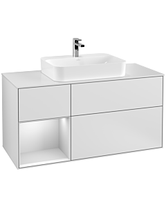 Villeroy und Boch Finion Waschtischunterschrank G411MTMT 120cm, Abdeckplatte white matt, Emotion, Regal links White matt lacquer, White matt lacquer