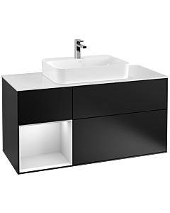 Villeroy und Boch Finion Waschtischunterschrank G411MTPD 120cm, Abdeckplatte white matt, Emotion, Regal links White matt lacquer, Black matt lacquer