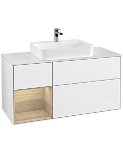 Villeroy und Boch Finion Villeroy und Boch G411PCGF 120cm, plaque de finition blanc mat, émotion, étagère à gauche Oak Veneer , laqué blanc brillant