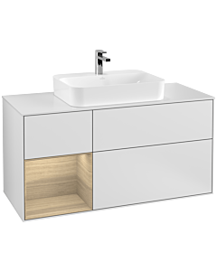 Villeroy und Boch Finion Waschtischunterschrank G411PCMT 120cm, Abdeckplatte white matt, Emotion, Regal links Oak Veneer, White matt lacquer