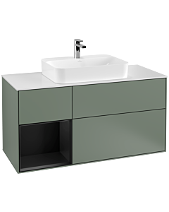 Villeroy und Boch Finion Villeroy und Boch Finion G411PDGM 120cm, cover plate white matt, Emotion, shelf left black matt lacquer, Olive Matt Lacquer