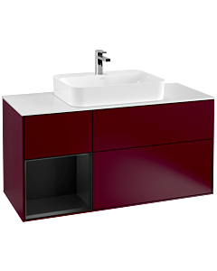 Villeroy und Boch Finion Villeroy und Boch G411PDHB 120cm, plaque de finition blanc mat, Emotion, étagère gauche laqué noir mat, Peony Matt