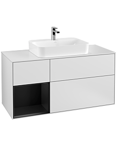 Villeroy und Boch Finion Waschtischunterschrank G411PDMT 120cm, Abdeckplatte white matt, Emotion, Regal links Black matt lacquer, White matt lacquer