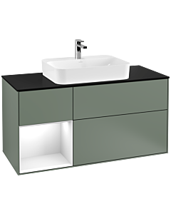Villeroy und Boch Finion Villeroy und Boch Finion G412GFGM 120cm, cover plate black matt, Emotion, shelf left Glossy white lacquer, Olive Matt Lacquer
