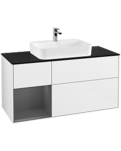 Villeroy und Boch Finion Villeroy und Boch Finion G412GKGF 120cm, cover plate black matt, Emotion, shelf on the left anthracite matt, glossy white lacquer