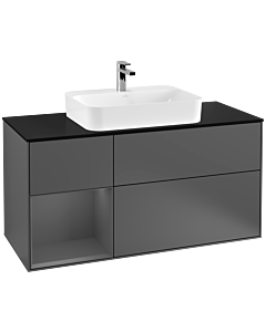 Villeroy und Boch Finion Waschtischunterschrank G412GKGK 120cm, Abdeckplatte black matt, Emotion, Regal links Anthracite matt, Anthracite matt