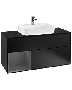 Villeroy und Boch Finion Waschtischunterschrank G412GKPD 120cm, Abdeckplatte black matt, Emotion, Regal links Anthracite matt, Black matt lacquer