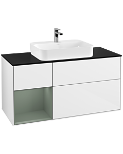 Villeroy und Boch Finion Villeroy und Boch G412GMGF 120cm, plaque de finition noir mat, Emotion, étagère gauche Olive Matt Lacquer , laqué blanc brillant