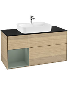 Villeroy und Boch Finion Villeroy und Boch Finion G412GMPC 120cm, cover plate black matt, Emotion, shelf left Olive Matt Lacquer , Oak Veneer