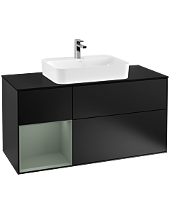 Villeroy und Boch Finion Villeroy und Boch G412GMPD 120cm, plaque de finition noir mat, Emotion, étagère à gauche Olive Matt Lacquer , laqué noir mat