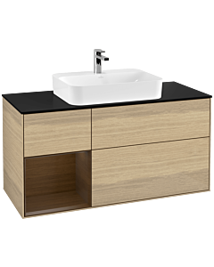 Villeroy und Boch Finion Villeroy und Boch G412GNPC 120cm, plaque de finition noir mat, Emotion, étagère gauche placage noyer, Oak Veneer